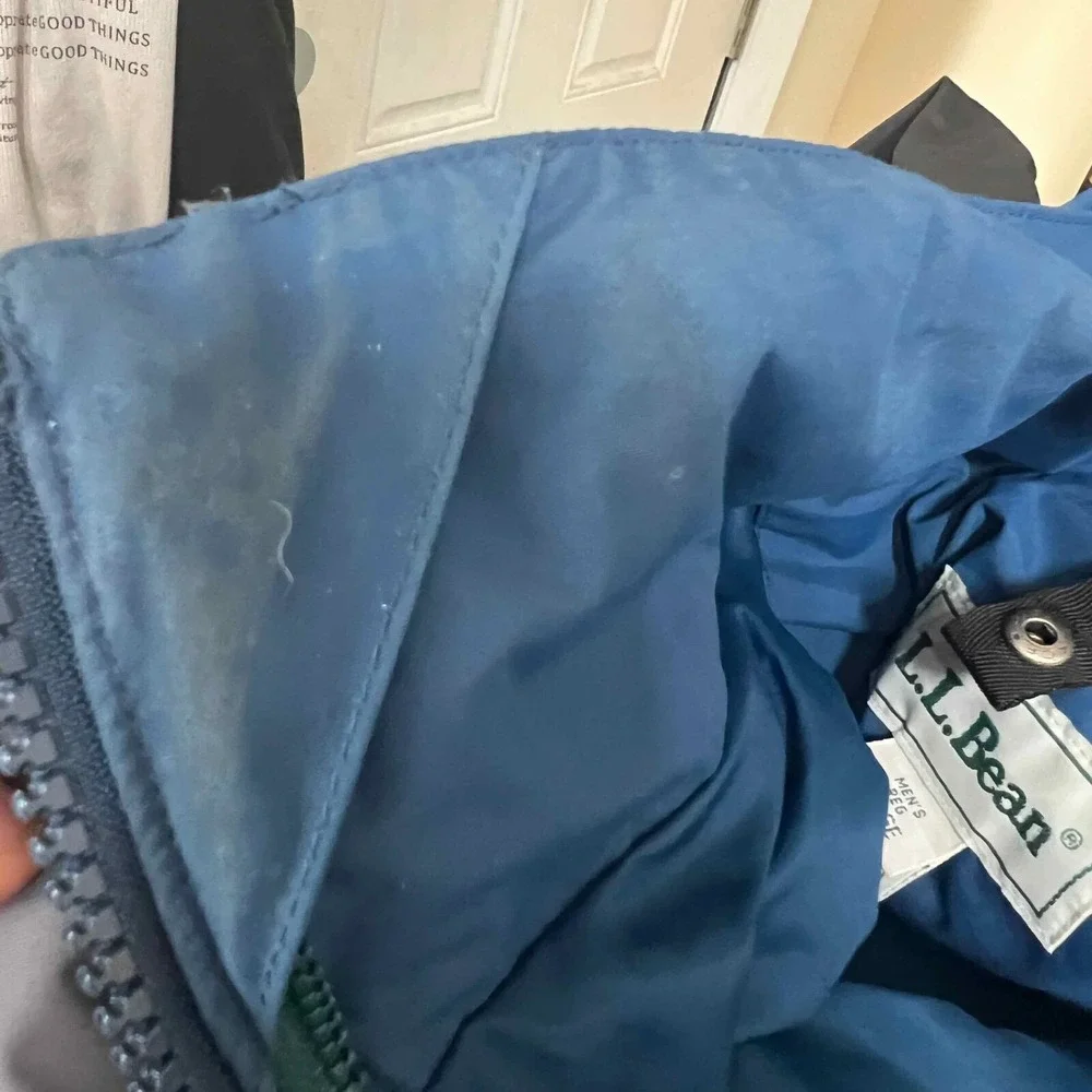 LL Bean Mens L Outer Shell Jacket Nylon Blue Hiking Ski Hooded